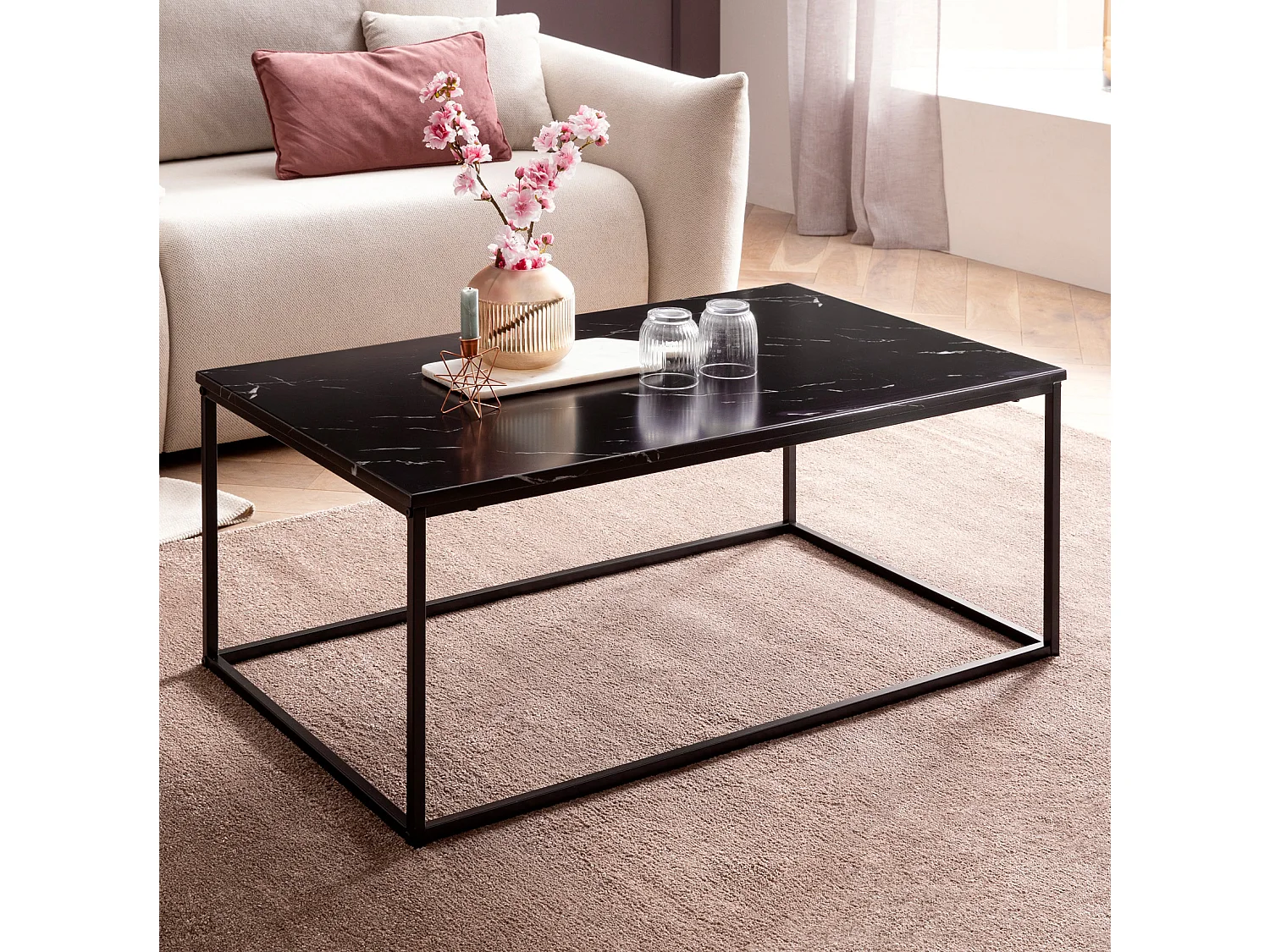 Tavolino 100x60x40 cm con aspetto marmo Tavolino rettangolare nero | Tavolo Soggiorno Moderno | Tavolino basso Tavolo Soggiorno