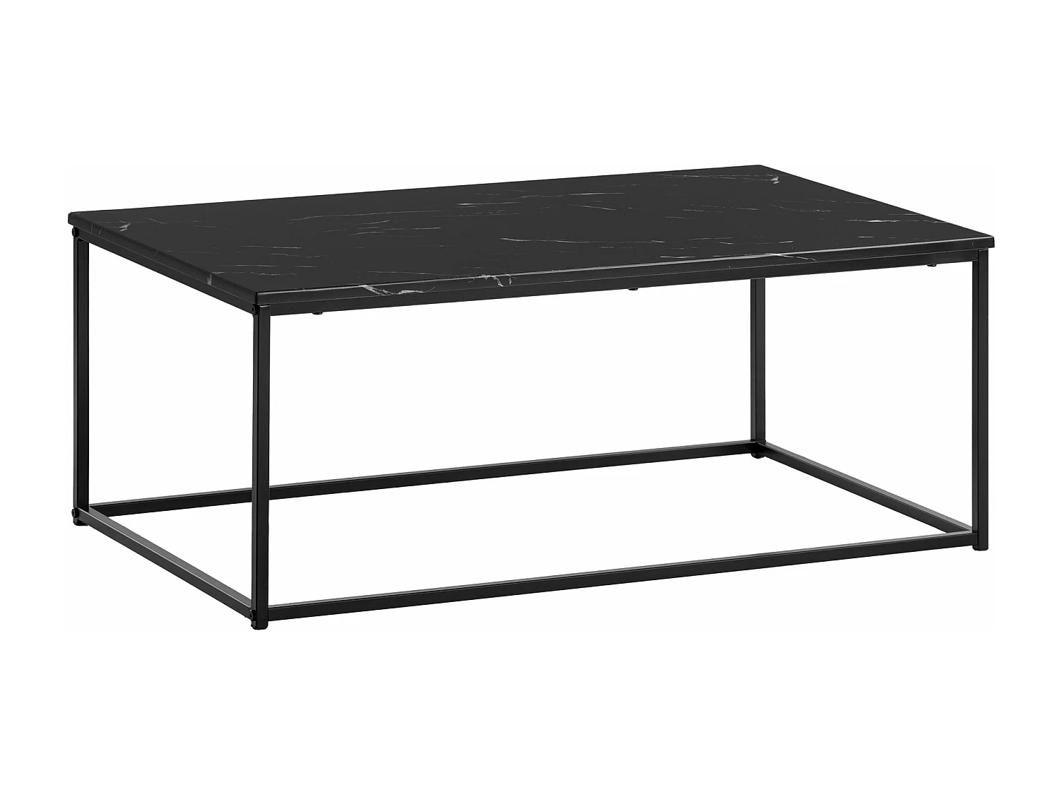 table basse 100x60x40 cm aspect marbre noir, table de salon avec structure en métal, table de