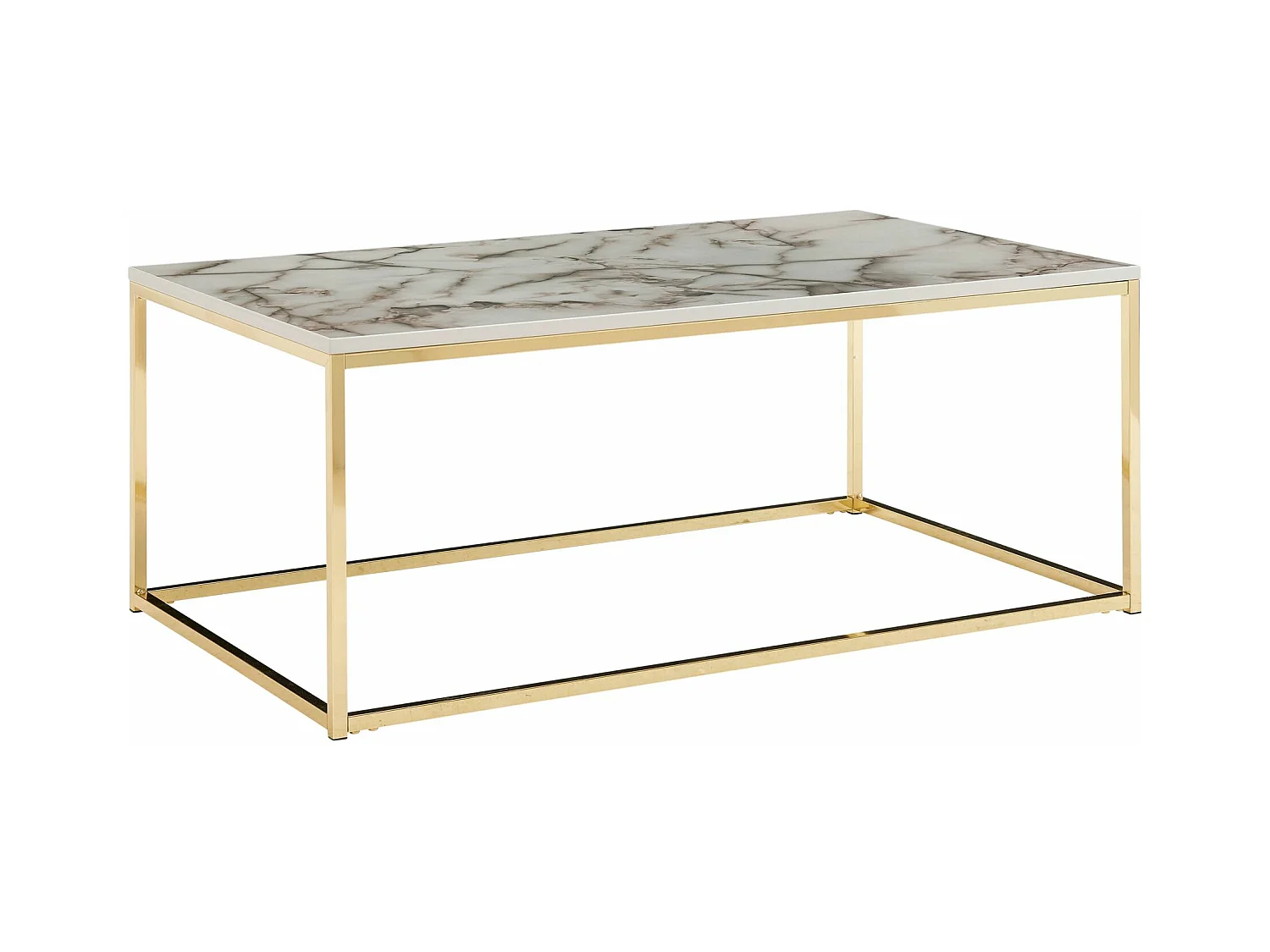 Table Basse de Salon Effet Marbré 100x60x40 cm Rectangulaire Blanc et Or | Grande Table de Canapé avec Pieds en Metal | Design Table d'appoint Moderne