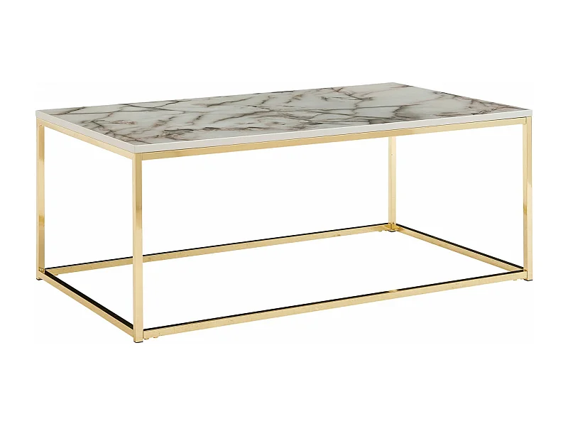 Koffietafel 100x60x40 cm met Marmer Look Wit / Goud Rechthoekige Salontafel | Tafel Woonkamer Moderne | Lage Bijzettafel Woonkamertafel