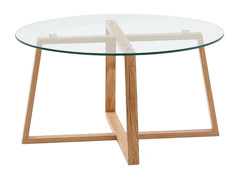 salontafel 78x78x41 cm massief eiken salontafel / rond glas | Design salontafel modern | Houten tafel, kamertafel, groot | Salontafel tafel woonkamer echt hout