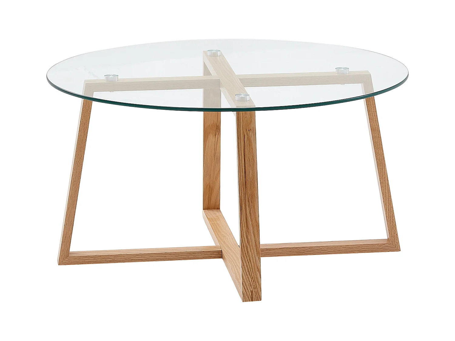 salontafel 78x78x41 cm massief eiken salontafel / rond glas | Design salontafel modern | Houten tafel, kamertafel, groot | Salontafel tafel woonkamer echt hout