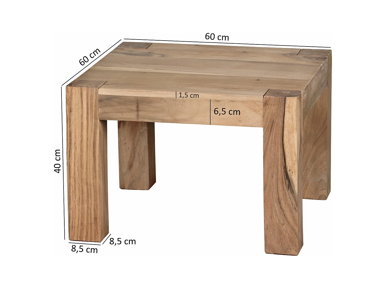 table basse en bois massif Acacia 60 cm de large table de salle à manger Table design de style campagnard brun nature
