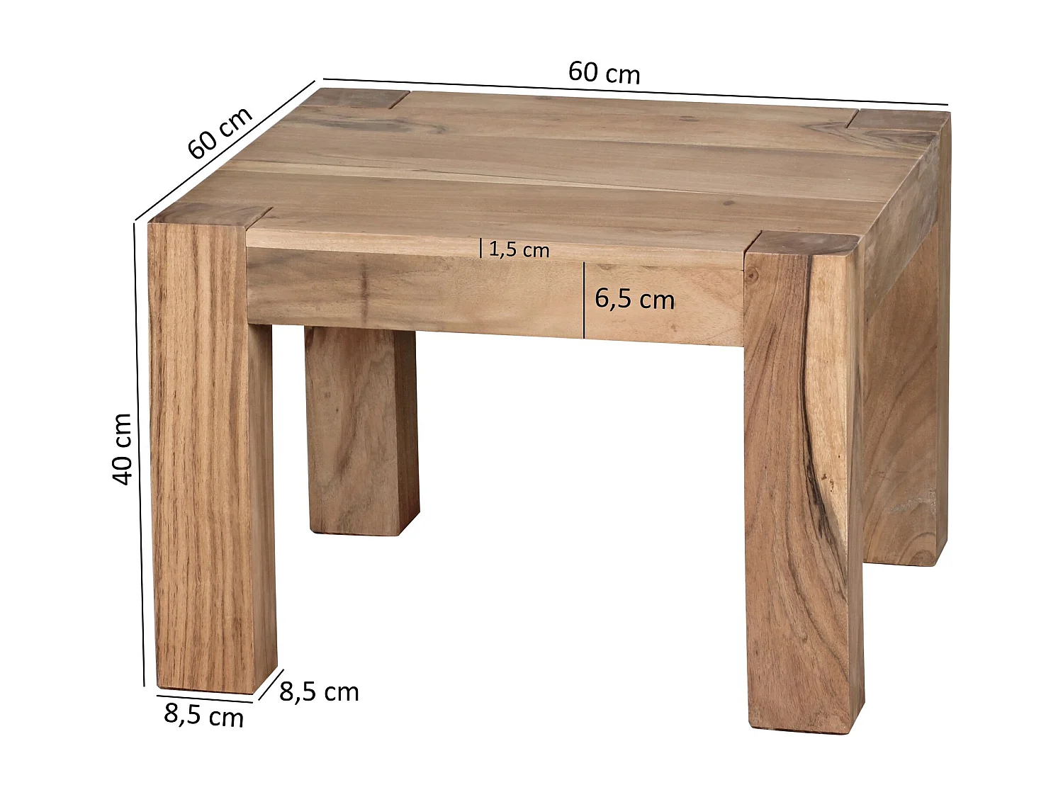 table basse en bois massif Acacia 60 cm de large table de salle à manger Table design de style