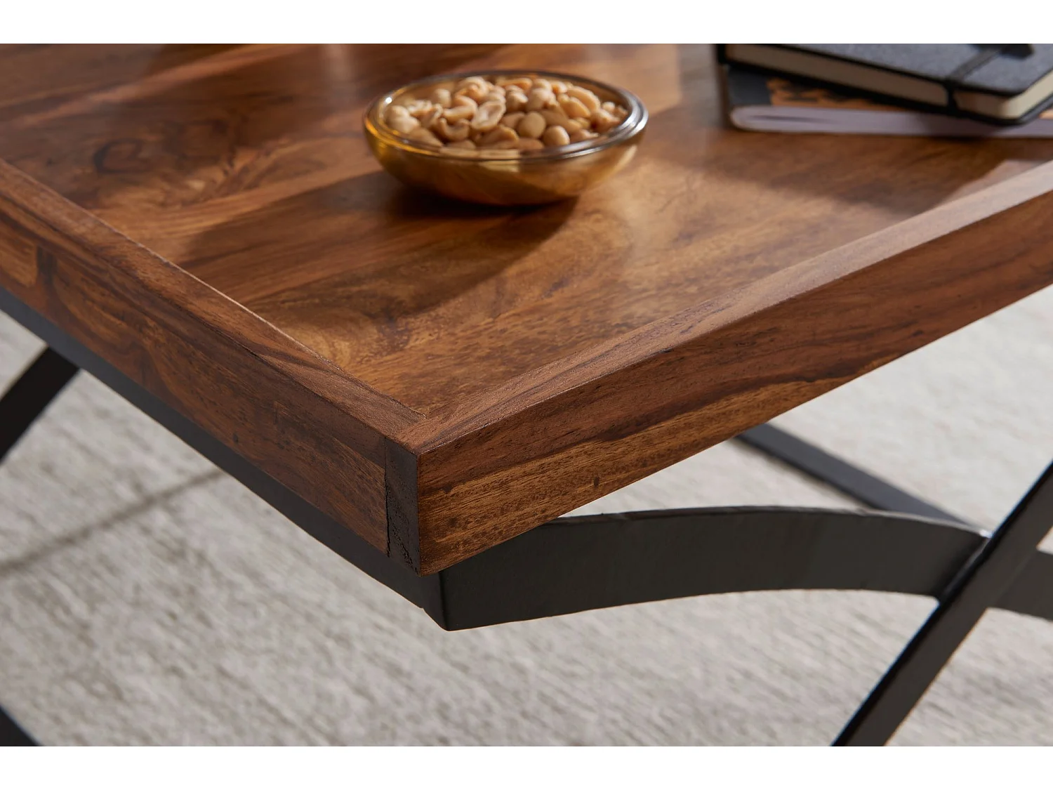 salontafel WL5.595 63x39x63cm Sheesham massief hout / metalen salontafel