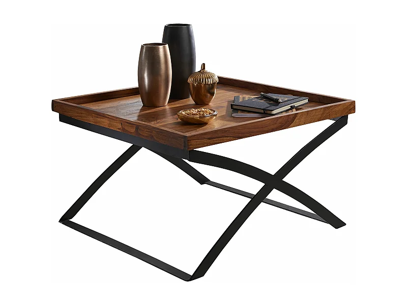 Table Basse  Wl5.595 63X39X63Cm Table Basse En Bois Massif Solide / Métal En Bois De Sheesham |