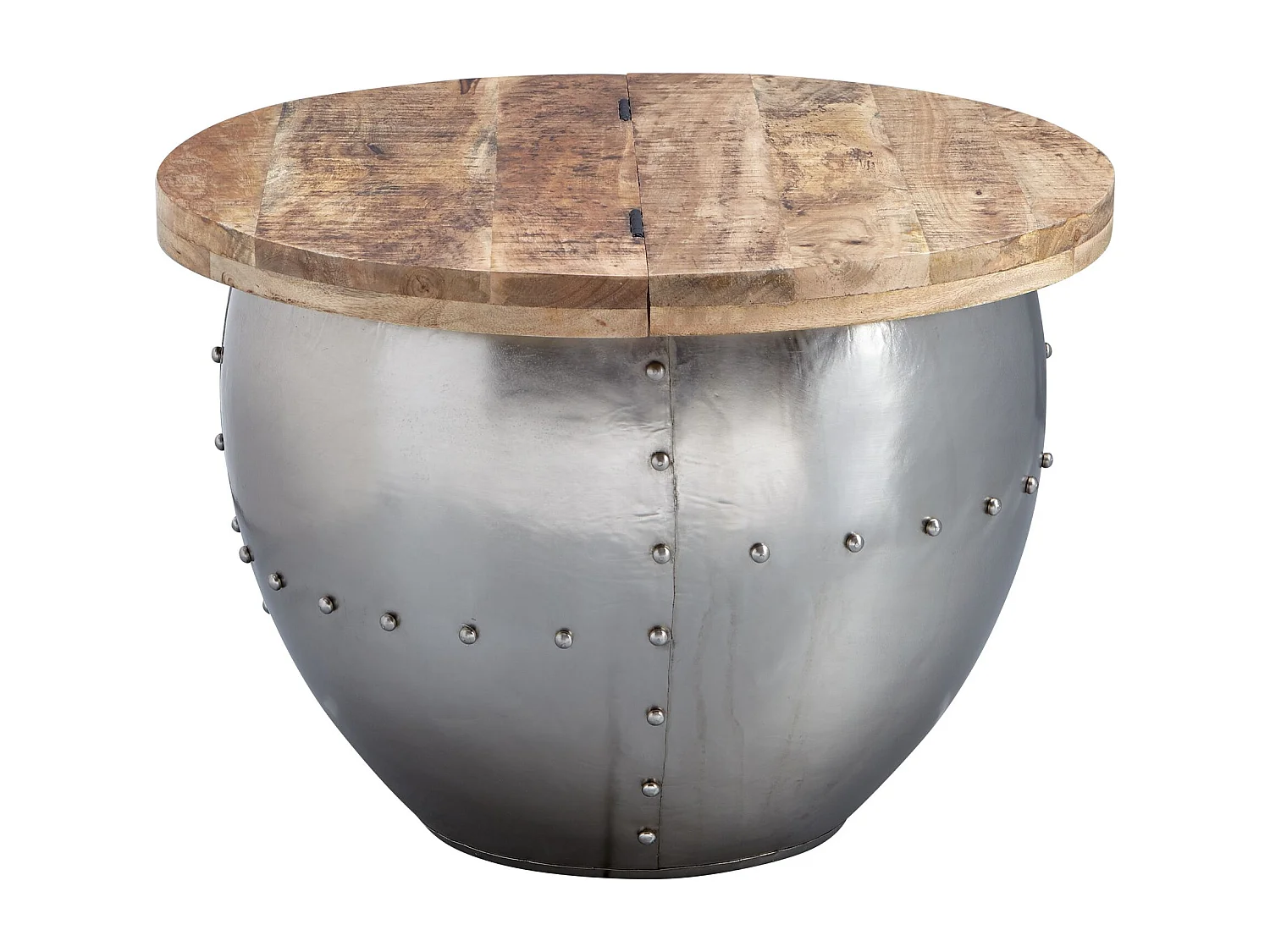 salontafel Mango massief hout / metaal 60x43x60 cm industriÃ«le stijl rond | Design salontafel met opbergruimte | Moderne salontafel salontafel zilver