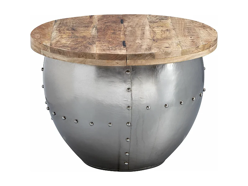 basse Bois massif de manguier / métal 60x43x60 cm style industriel rond | Table de salon design