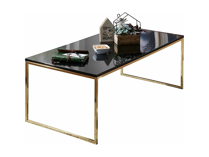 Table basse de RIVA 120x45x60 cm table de canapé en bois et métal noir / or | Table basse design
