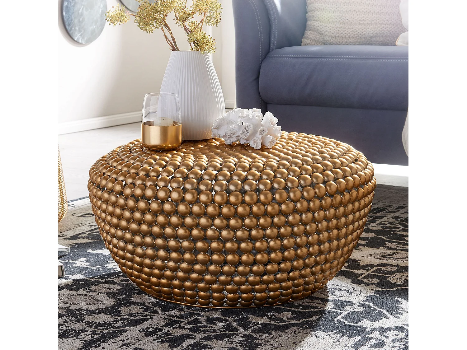 table basse aluminium or 60x60x30 cm table de salon métal ronde | Table basse design aluminium