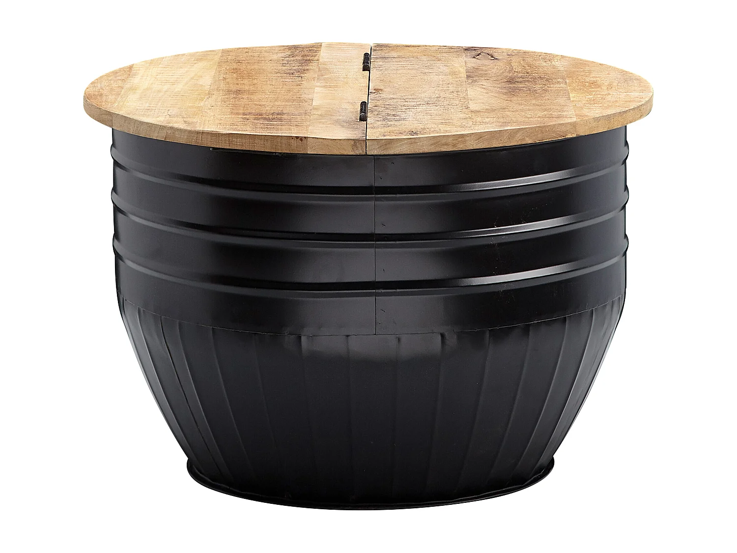 table basse bois de manguier métal 60x41x60 cm style industriel rond | Table de salon design avec espace de rangement | Table basse de salon moderne noir