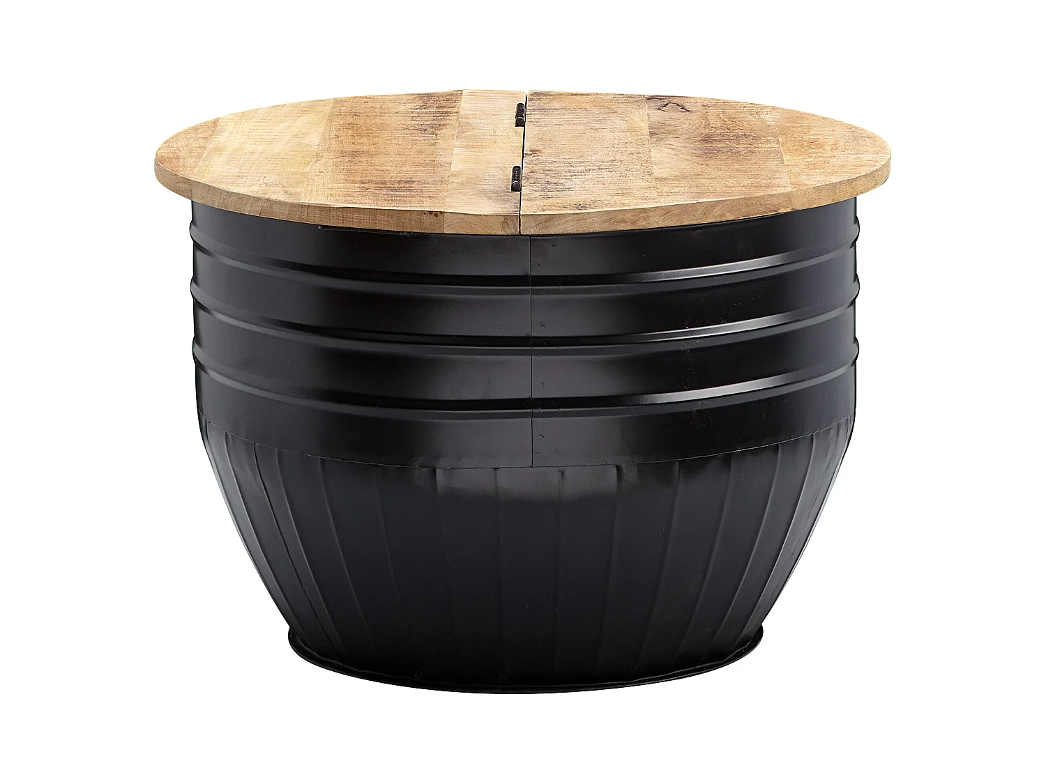 table basse bois de manguier métal 60x41x60 cm style industriel rond | Table de salon design avec espace de rangement | Table basse de salon moderne noir