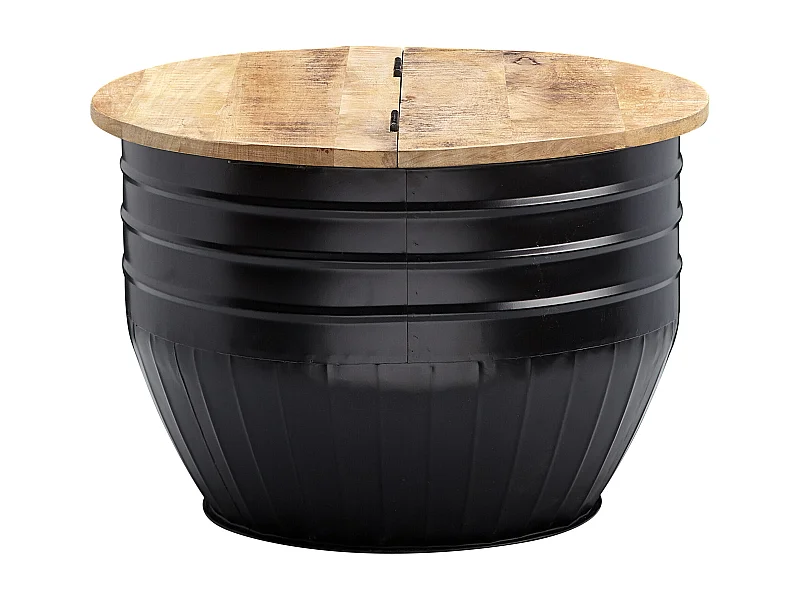 table basse bois de manguier métal 60x41x60 cm style industriel rond | Table de salon design avec