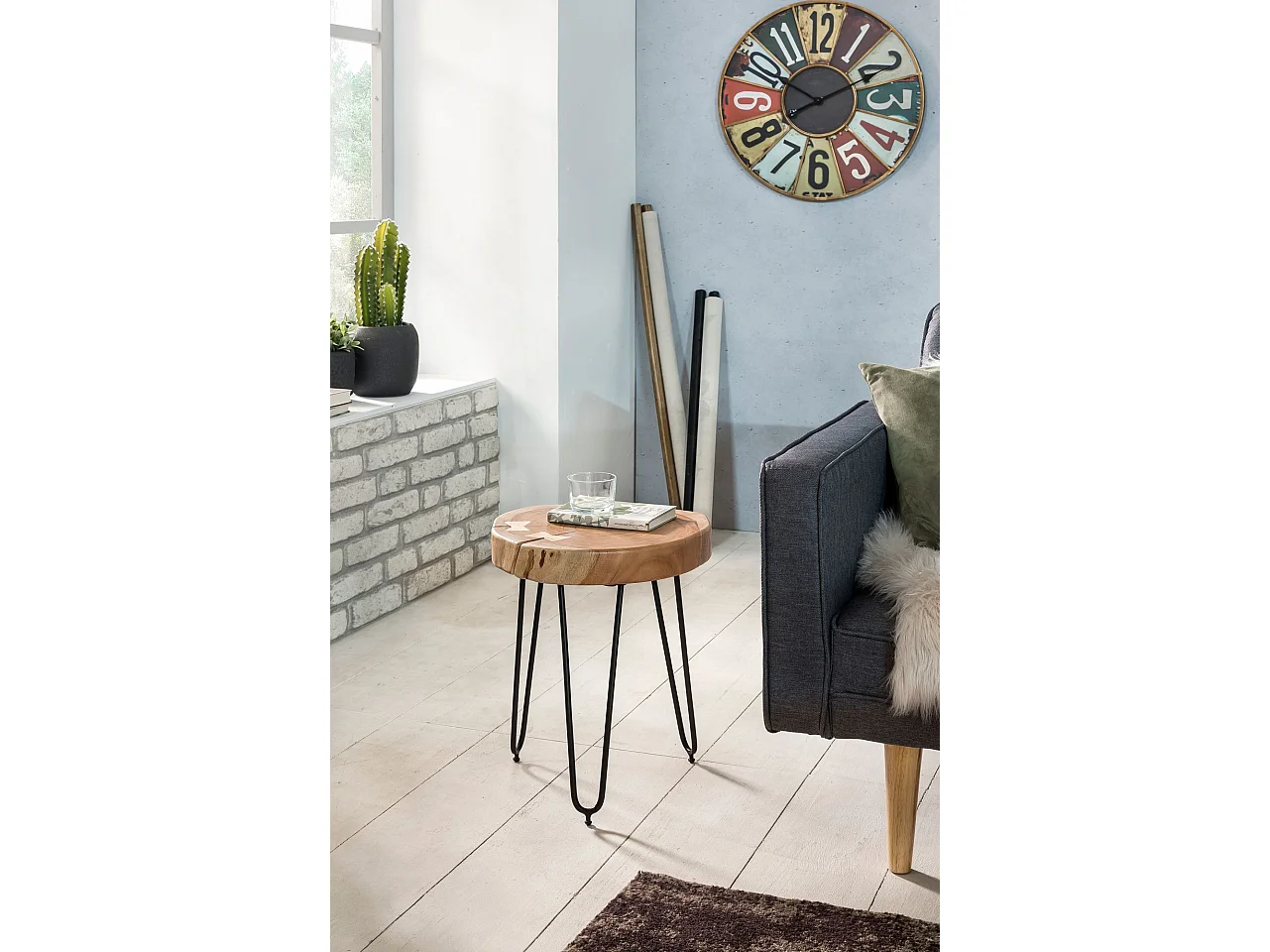 Massivholz Akazie Beistelltisch BAGLI 30 x 30 cm Wohnzimmertisch Massiv Anstelltisch Holztisch Echtholz Baumkante