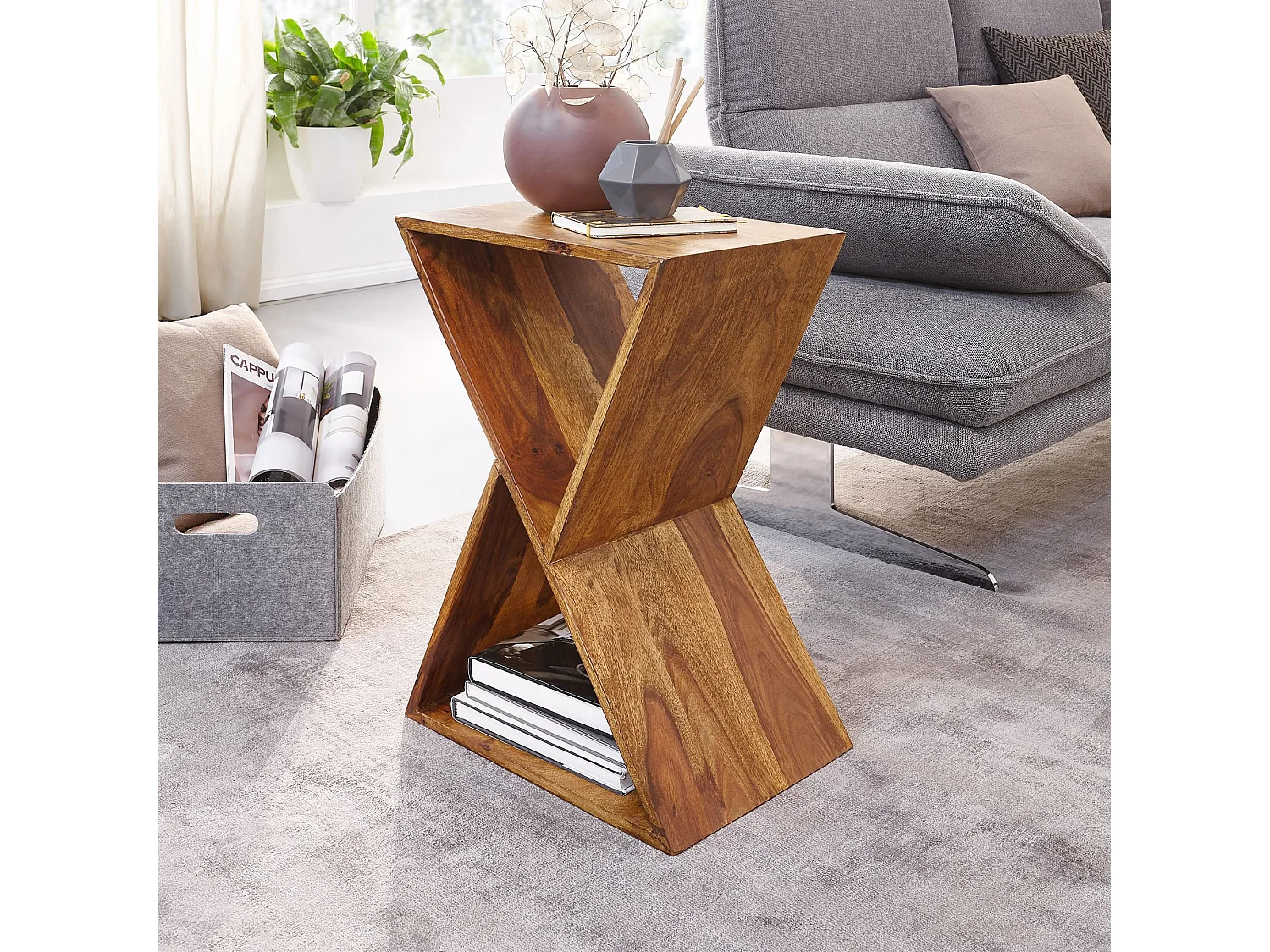 appoint  Table d'appoint en bois massif en sheesham 43x60x30 cm | Table de salon solide | Petite table de salon en bois véritable | Table basse avec étagères