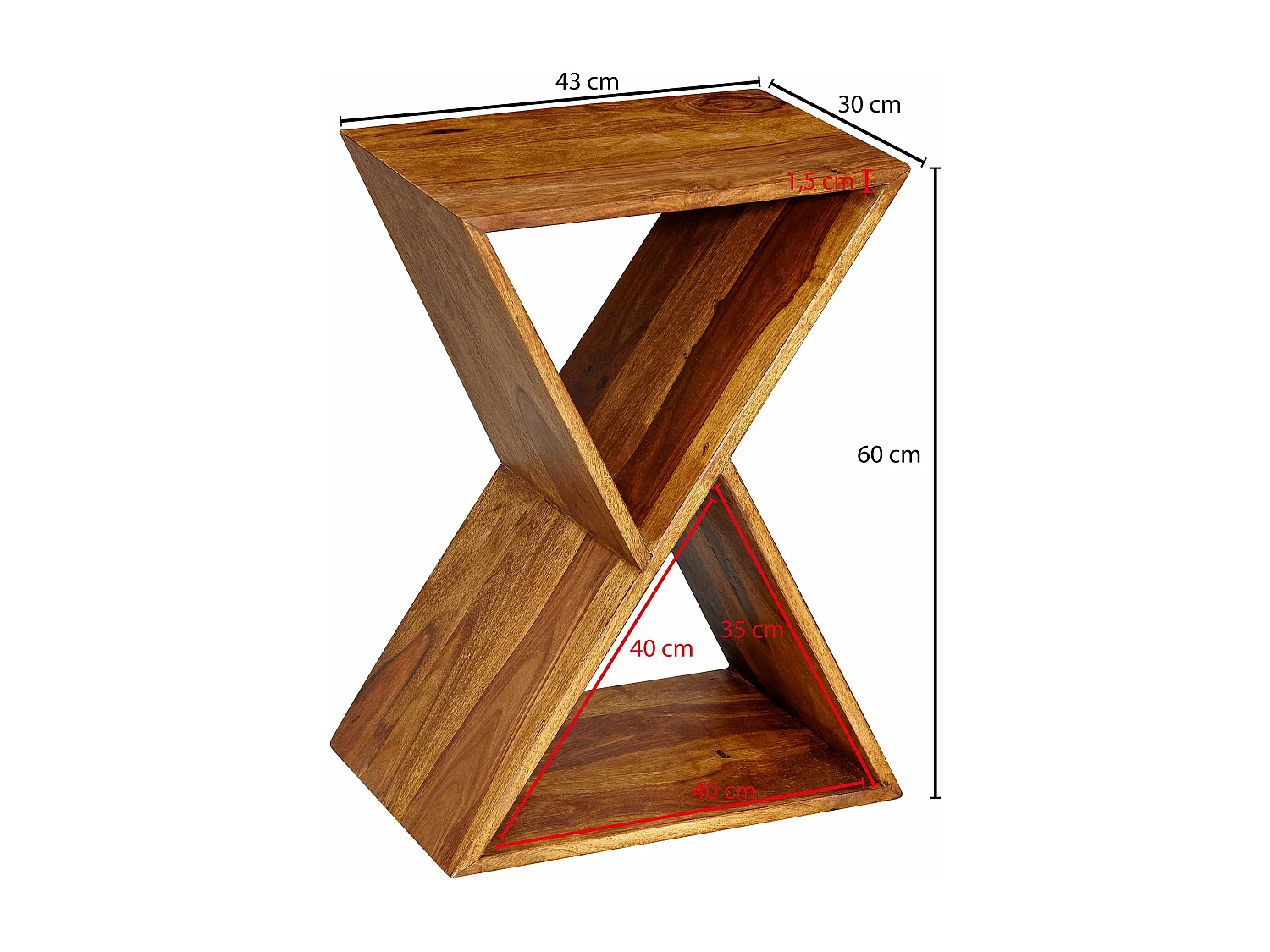 appoint  Table d'appoint en bois massif en sheesham 43x60x30 cm | Table de salon solide | Petite table de salon en bois véritable | Table basse avec étagères