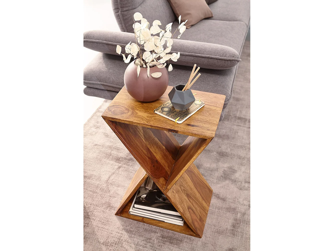 appoint  Table d'appoint en bois massif en sheesham 43x60x30 cm | Table de salon solide | Petite table de salon en bois véritable | Table basse avec étagères