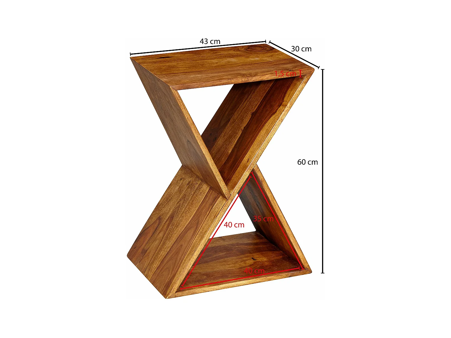 appoint  Table d'appoint en bois massif en sheesham 43x60x30 cm | Table de salon solide | Petite table de salon en bois véritable | Table basse avec étagères