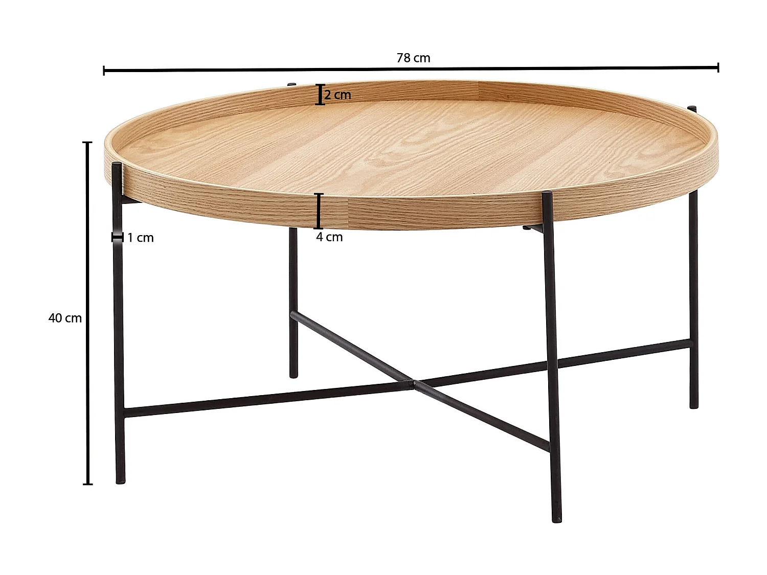 Mesita 78x78x40 cm Mesita Mesita madera / metal Mesa de salón roble | Mesa de sala de diseño moderna redonda | Mesa de centro de madera | Sala de estar de mesa