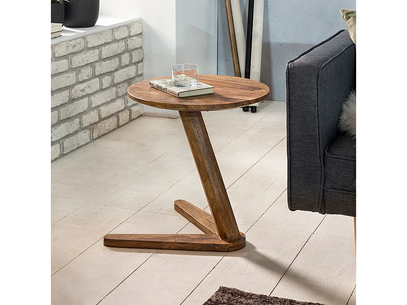 Beistelltisch BOHA Massivholz Sheesham Design Wohnzimmer-Tisch 45 x 45cm rund Nachttisch Natur-Holz Landhaus-Stil