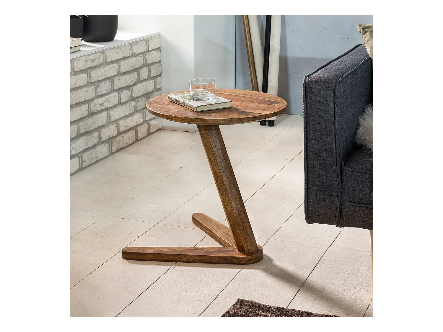 table d'appoint BOHA table de salon design en bois massif de sheesham 45 x 45 cm table de chevet ronde bois naturel style maison de campagne