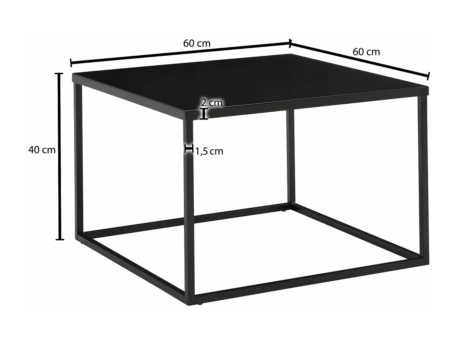Koffietafel Metaal 60x60x40 cm Vierkante Salontafel Zwart | Tafel Woonkamer Industrieel | Kleine Bijzettafel Woonkamertafel