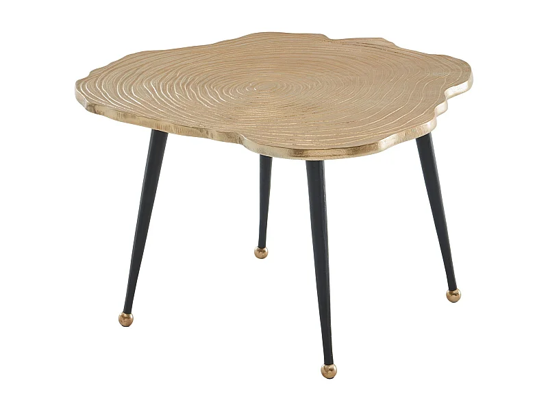 Table Basse de Salon Métal 64x64x37 cm Disque d'arbre Aluminium Or | Petite Table de Canapé | Design Table d'appoint Style Moderne