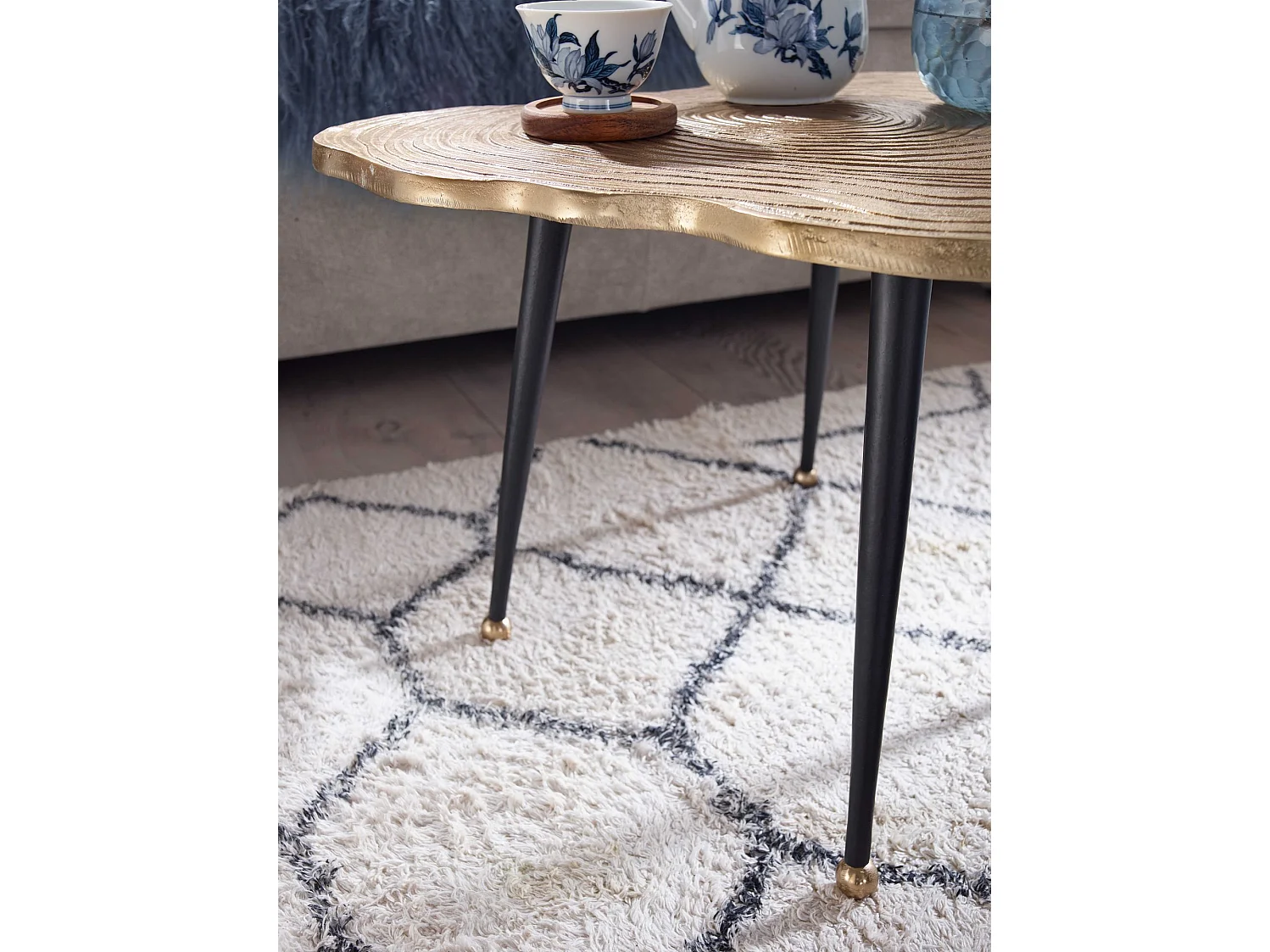 Koffietafel Aluminium Boomschijf 64x64x37 cm Salontafel Metaal Goud | Tafel Woonkamer Rond | Woonkamertafel Modern | Kleine Bijzettafel