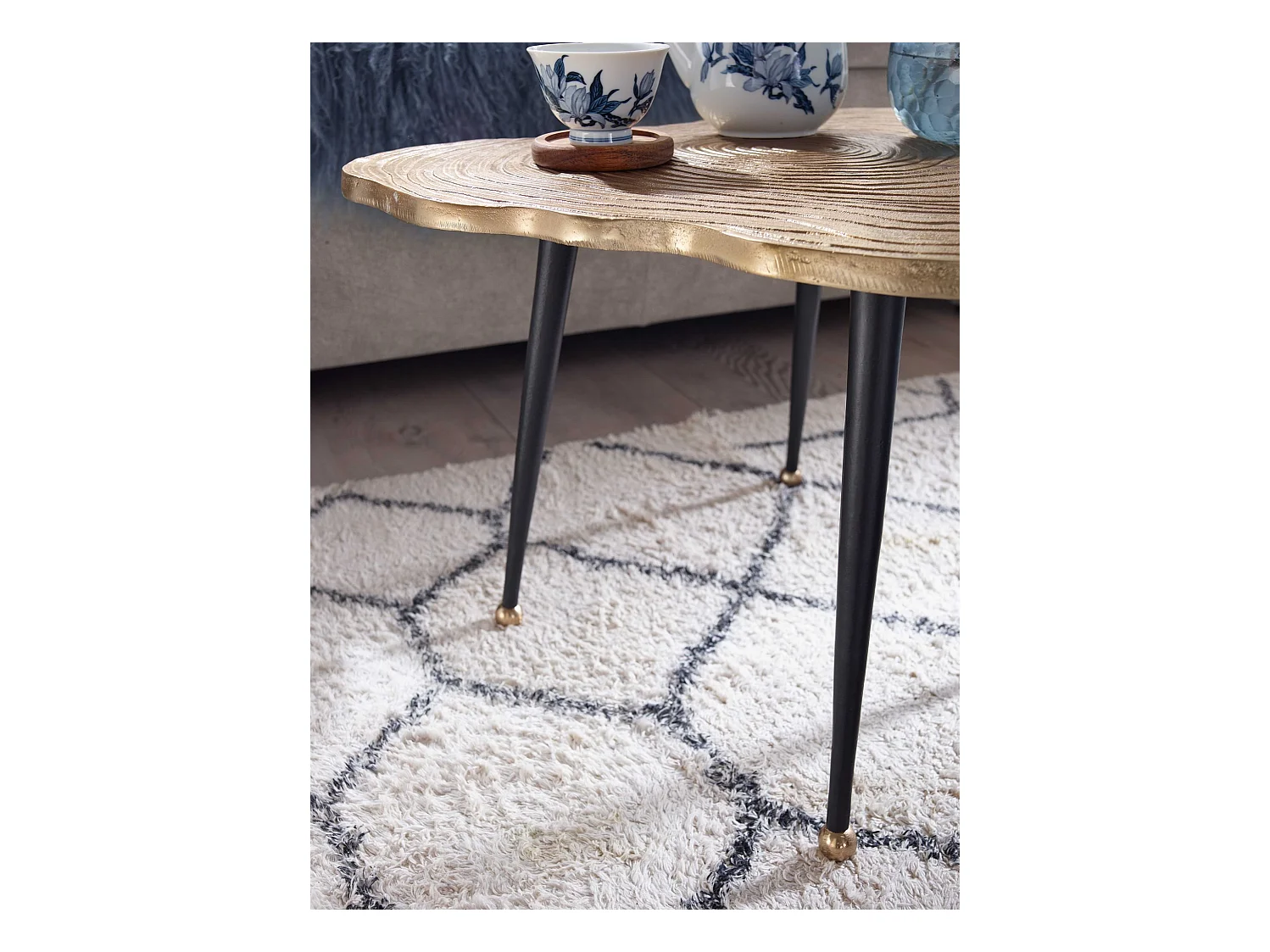 Table Basse de Salon Métal 64x64x37 cm Disque d'arbre Aluminium Or | Petite Table de Canapé | Design Table d'appoint Style Moderne