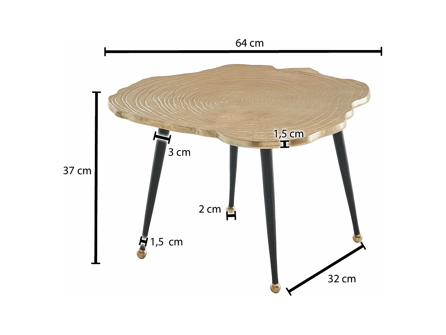 Table Basse de Salon Métal 64x64x37 cm Disque d'arbre Aluminium Or | Petite Table de Canapé | Design Table d'appoint Style Moderne