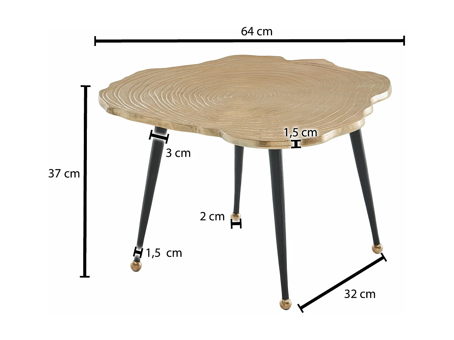 Table Basse de Salon Métal 64x64x37 cm Disque d'arbre Aluminium Or | Petite Table de Canapé |
