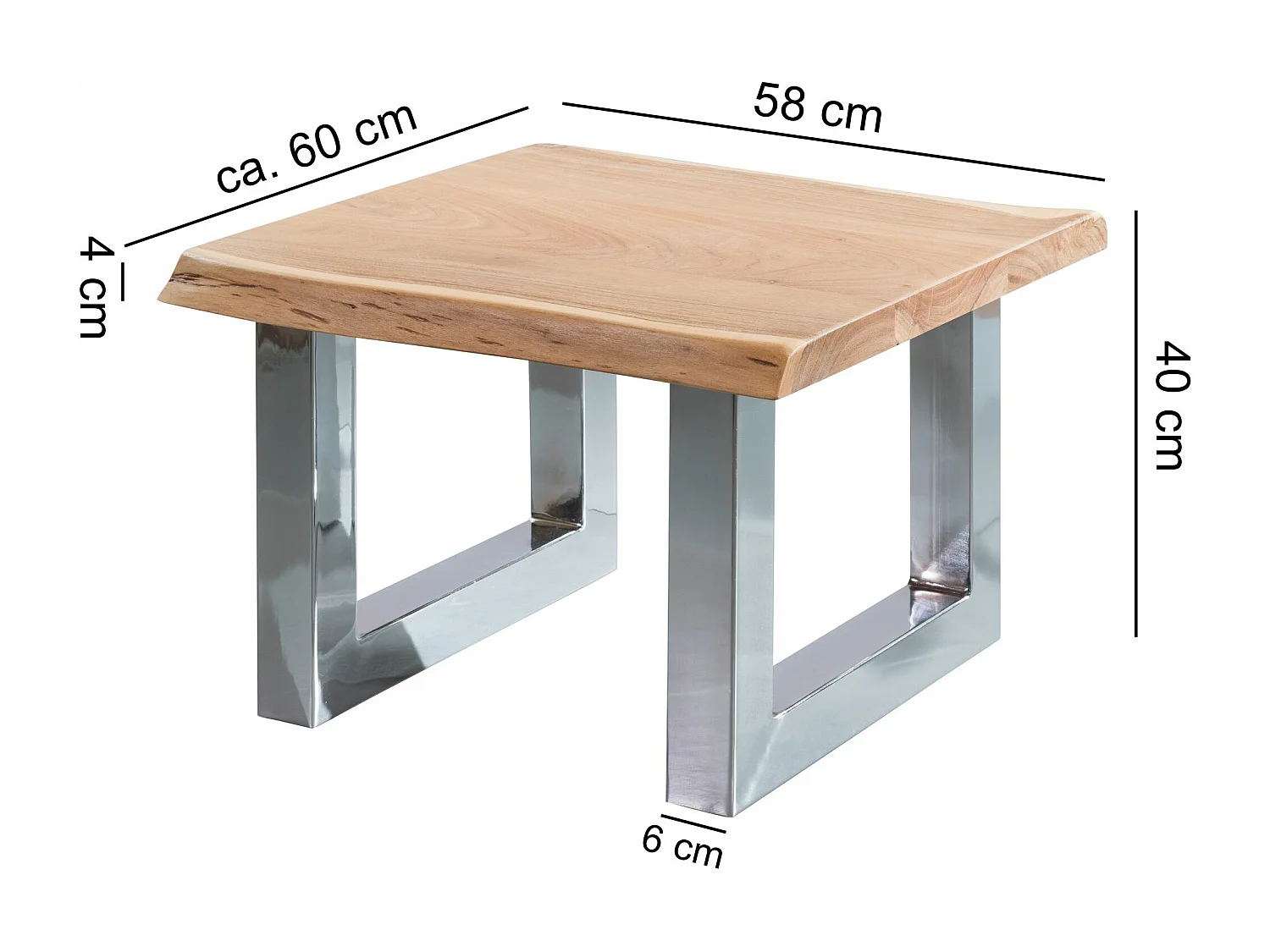 Table basse de ASURA 58 x 40 x 60 cm Structure métallique en bois massif Acacia Brown | Tronc