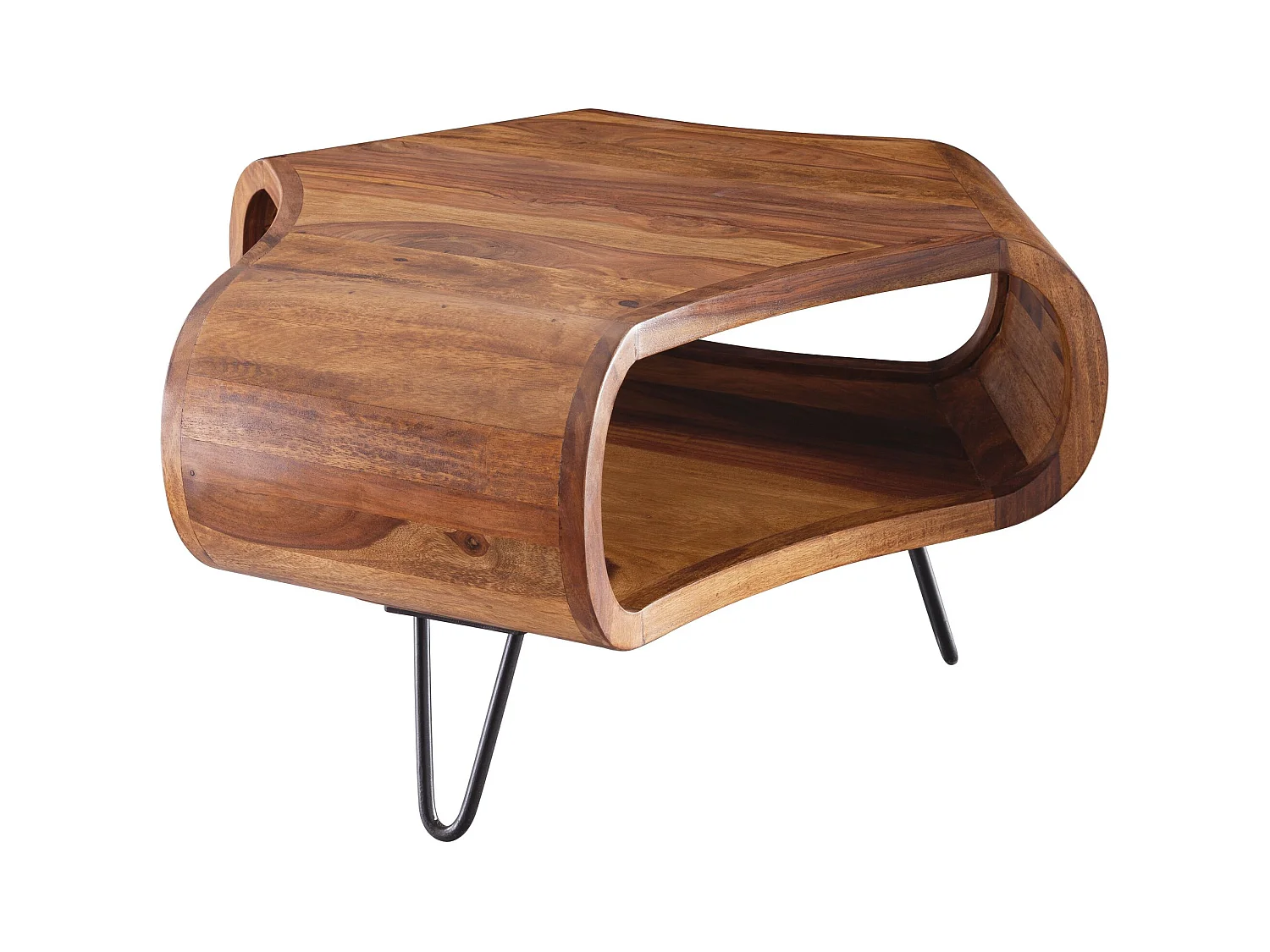 Table Basse Wl5.603 En Bois De Sheesham 60X60X35 Cm Etagère En Bois Massif Solide Et