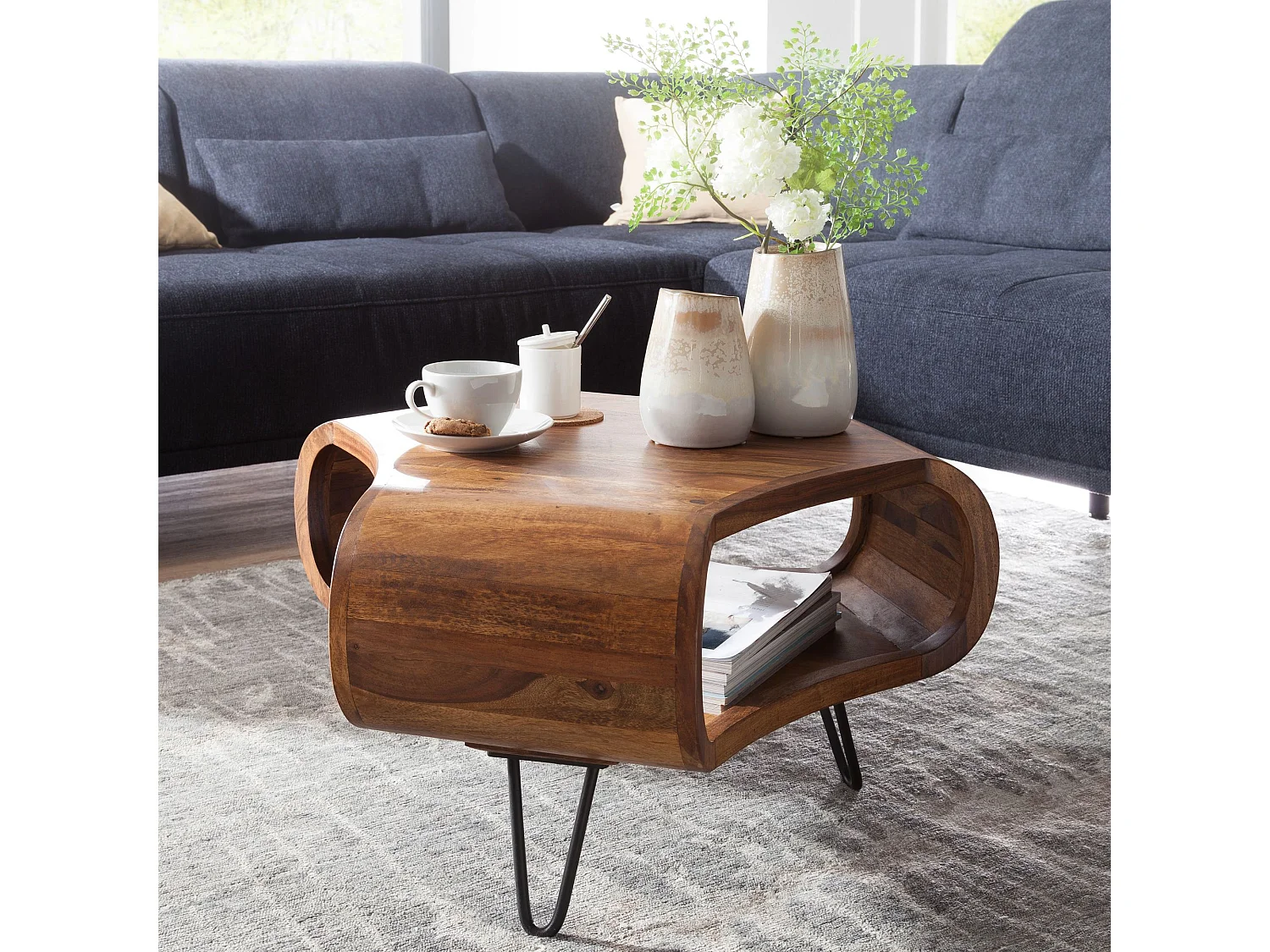 Mesa de centro WL5.603 Sheesham 60x60x35 cm Estante de