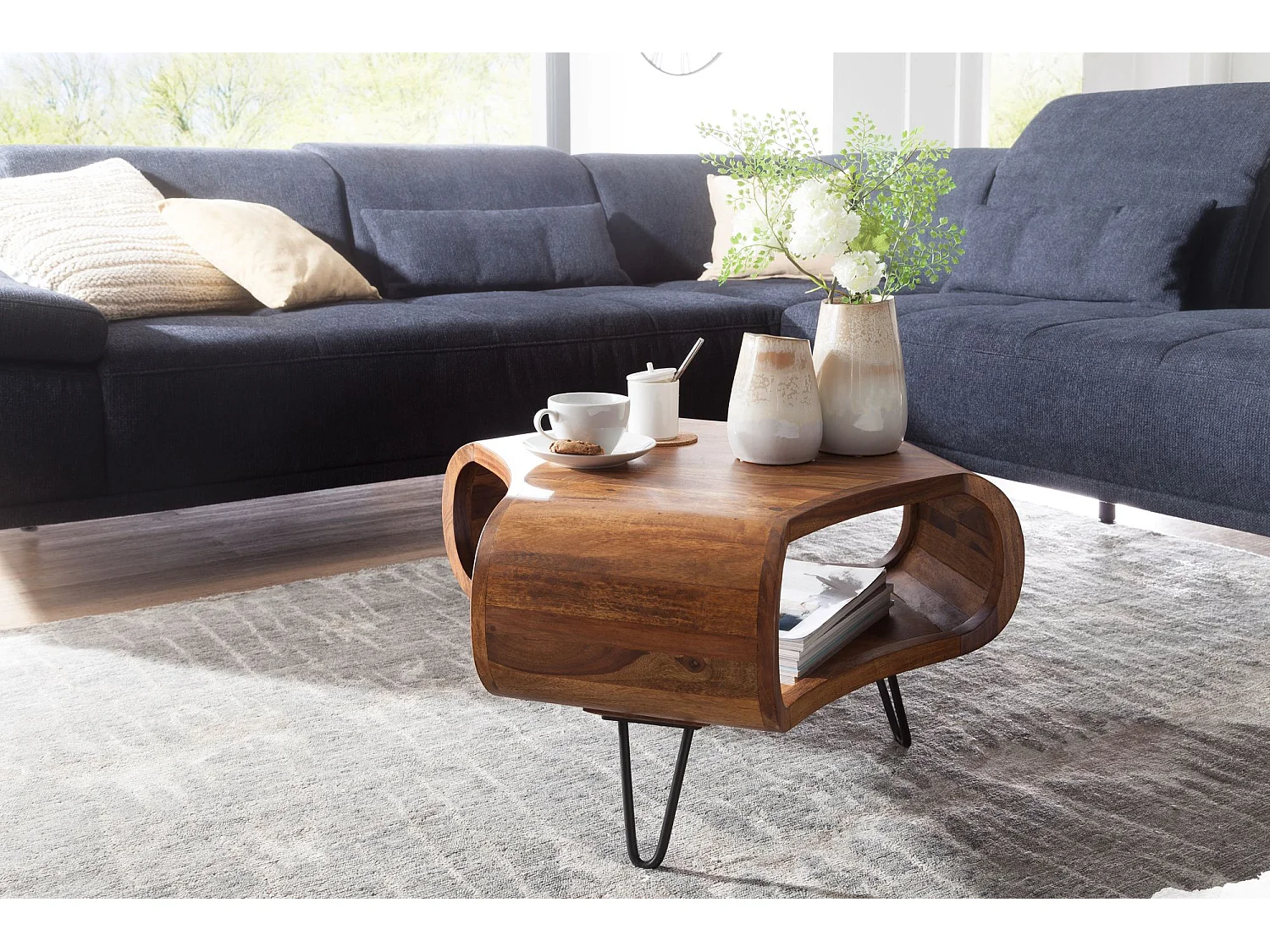 Mesa de centro WL5.603 Sheesham 60x60x35 cm Estante de