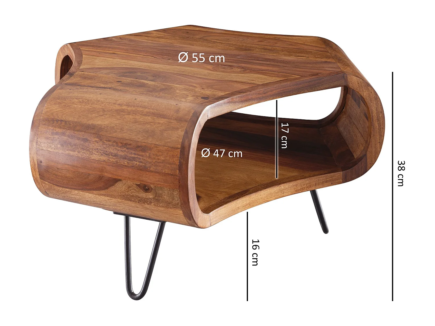 Mesa de centro WL5.603 Sheesham 60x60x35 cm Estante de