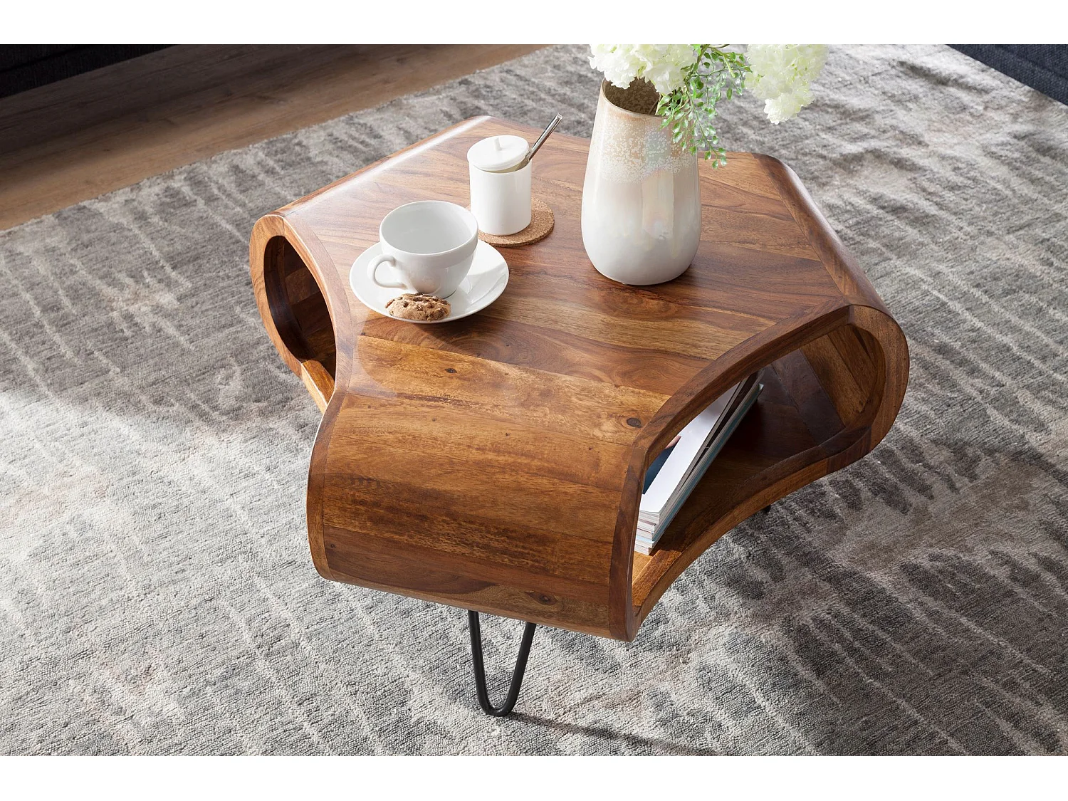Mesa de centro WL5.603 Sheesham 60x60x35 cm Estante de