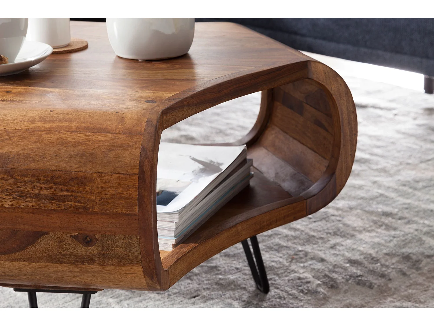 Mesa de centro WL5.603 Sheesham 60x60x35 cm Estante de