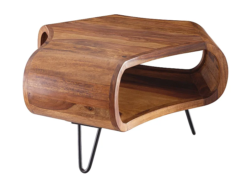 Table basse WL5.603 Sheesham 60x60x35 cm Etagère en bois massif et cadre en métal | Table basse
