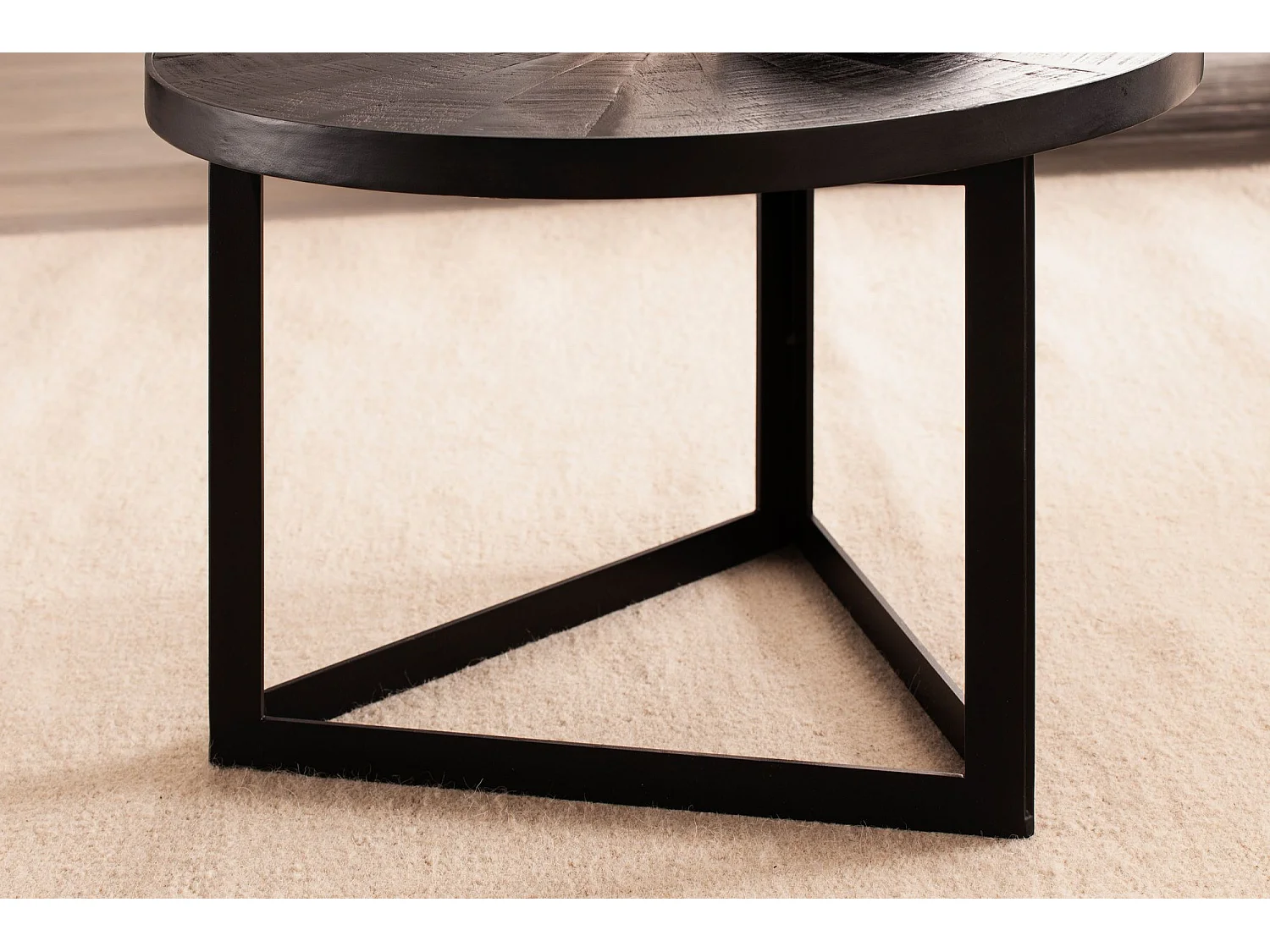 Table Basse de Salon Mango Bois Massif et Métal 58x58x40 cm Ronde | Petite Table de Canapé Noir | Design Table d'appoint Style Industriel