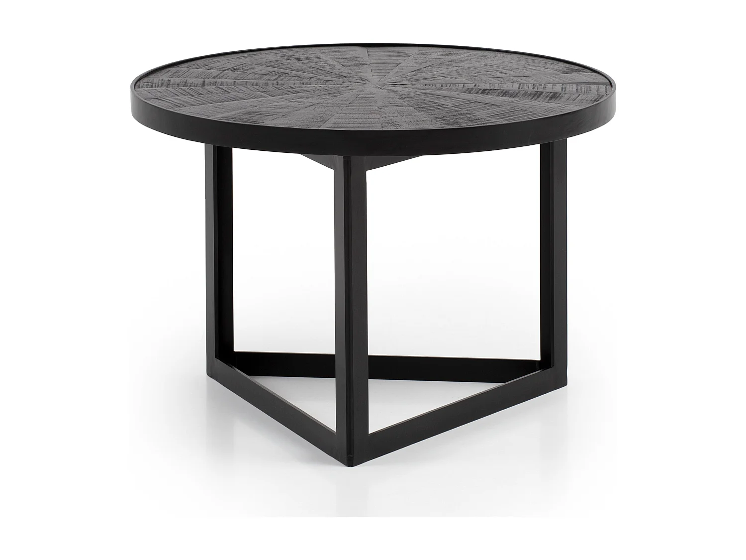 Table Basse de Salon Mango Bois Massif et Métal 58x58x40 cm Ronde | Petite Table de Canapé Noir | Design Table d'appoint Style Industriel