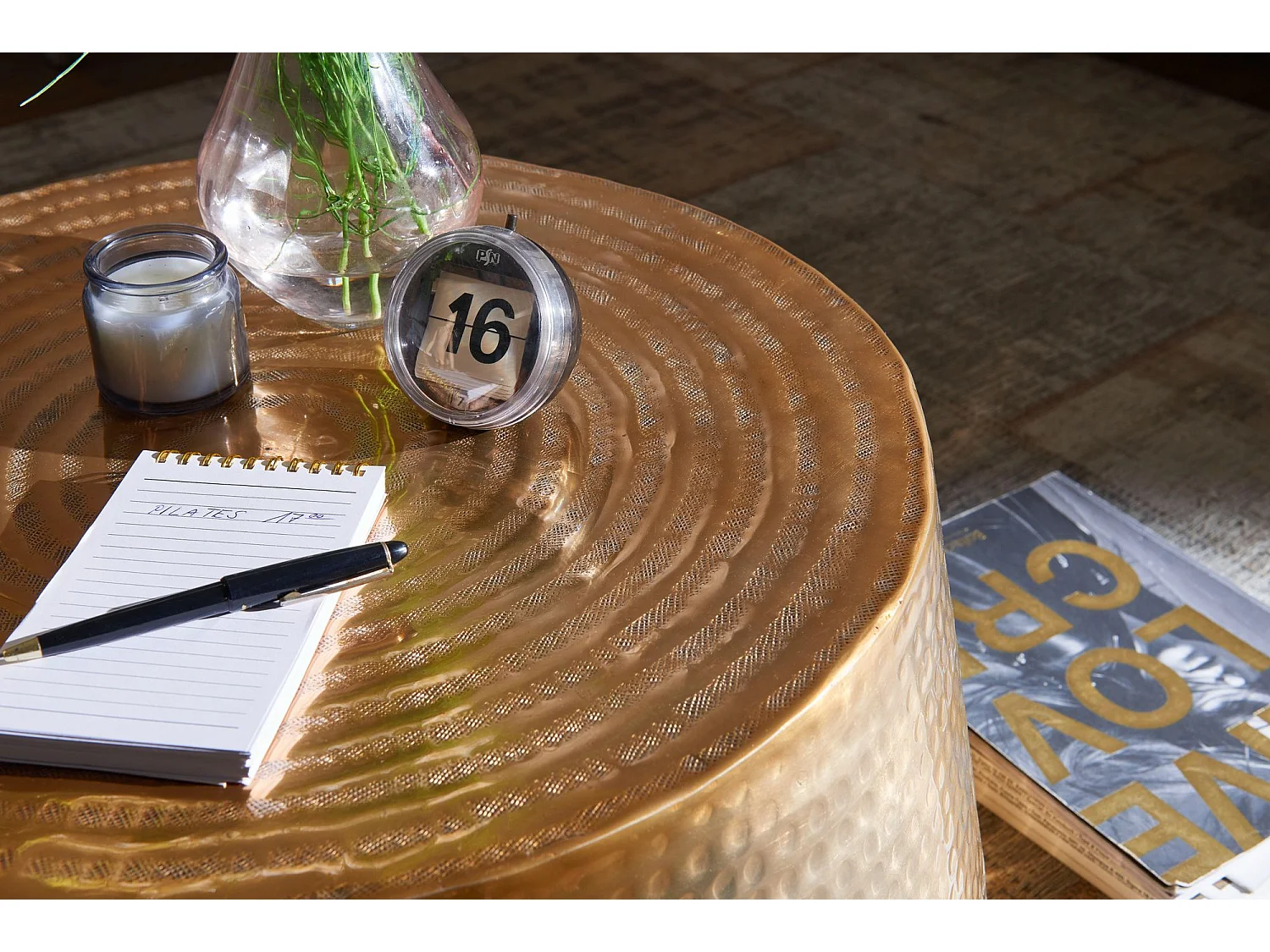 salontafel MAHESH 60x36x60 cm aluminium bijzettafel Gold Oriental round | Plat gehamerd