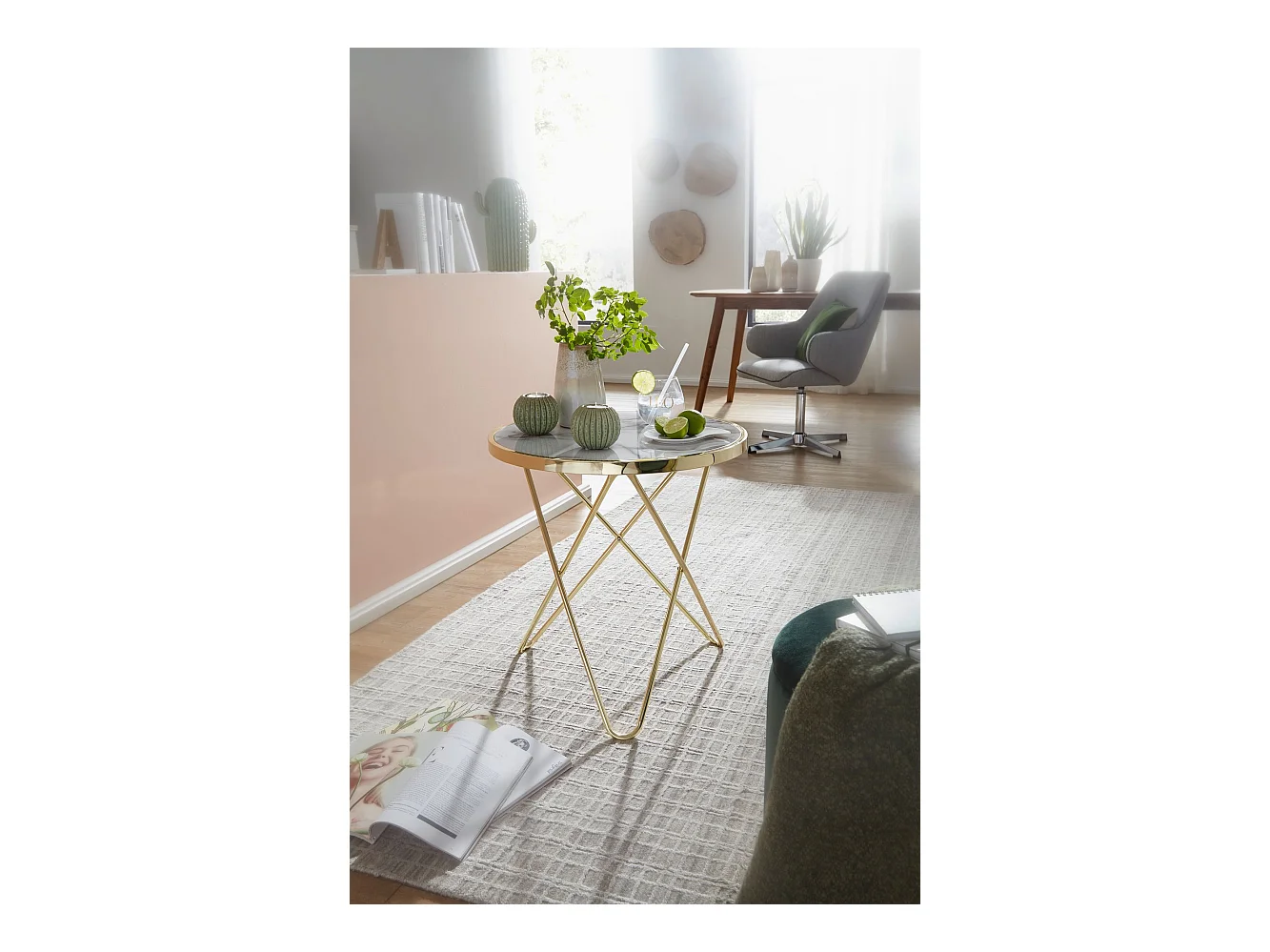design  aspect marbre blanc rond Ø55 cm structure métal doré | Petite table de salon table basse