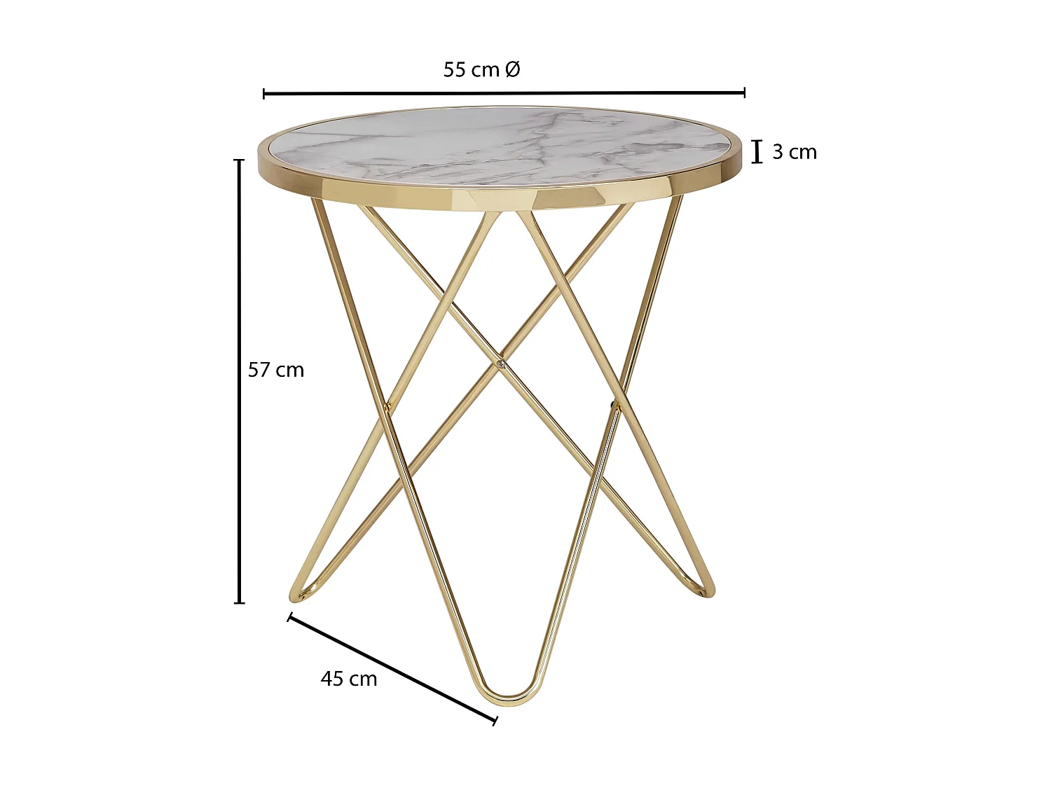 design aspect marbre blanc rond Ø55 cm structure métal doré | Petite table de salon table