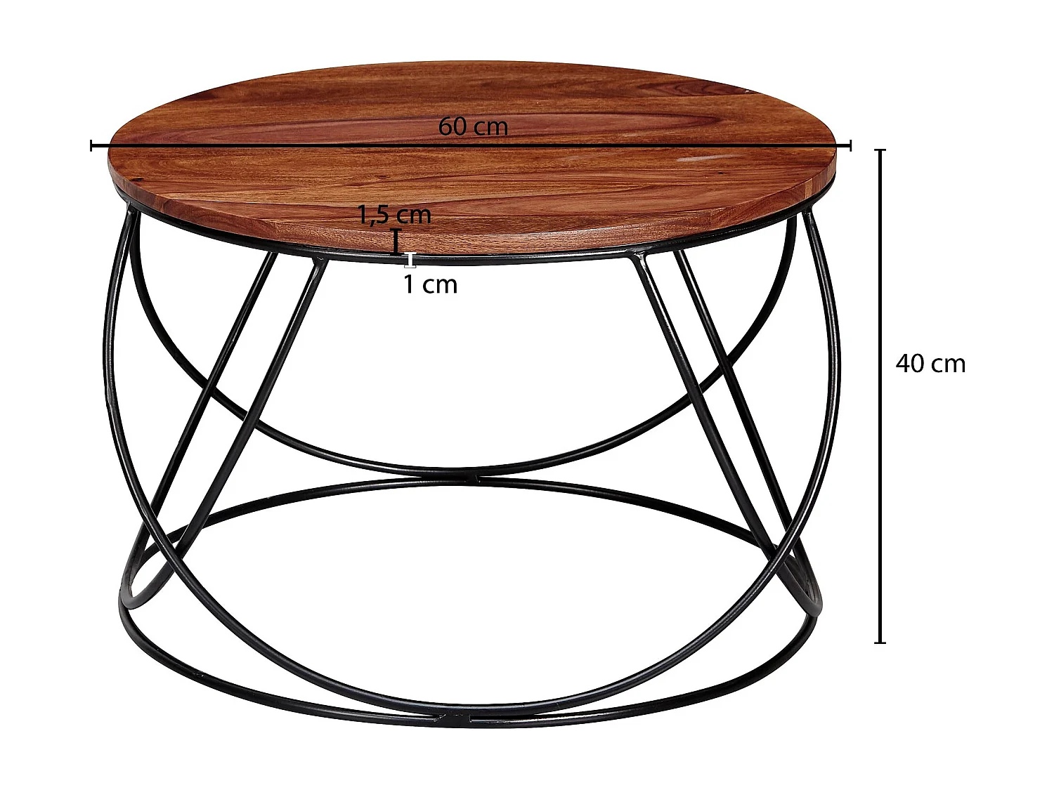salontafel sheesham massief hout / metaal 60 x 40 x 60 cm | Salontafel rond massief bruin | Salontafel Moderne houten tafel | Tafel woonkamer industrieel