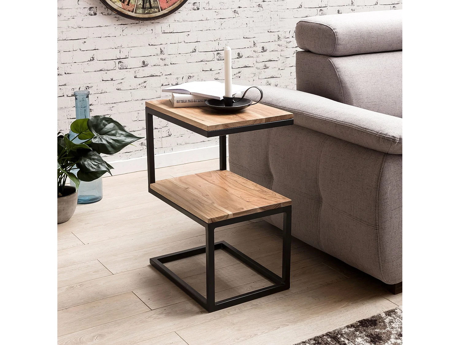 tafel AKOLA S-vorm massief hout acacia / metaal 45 x 60