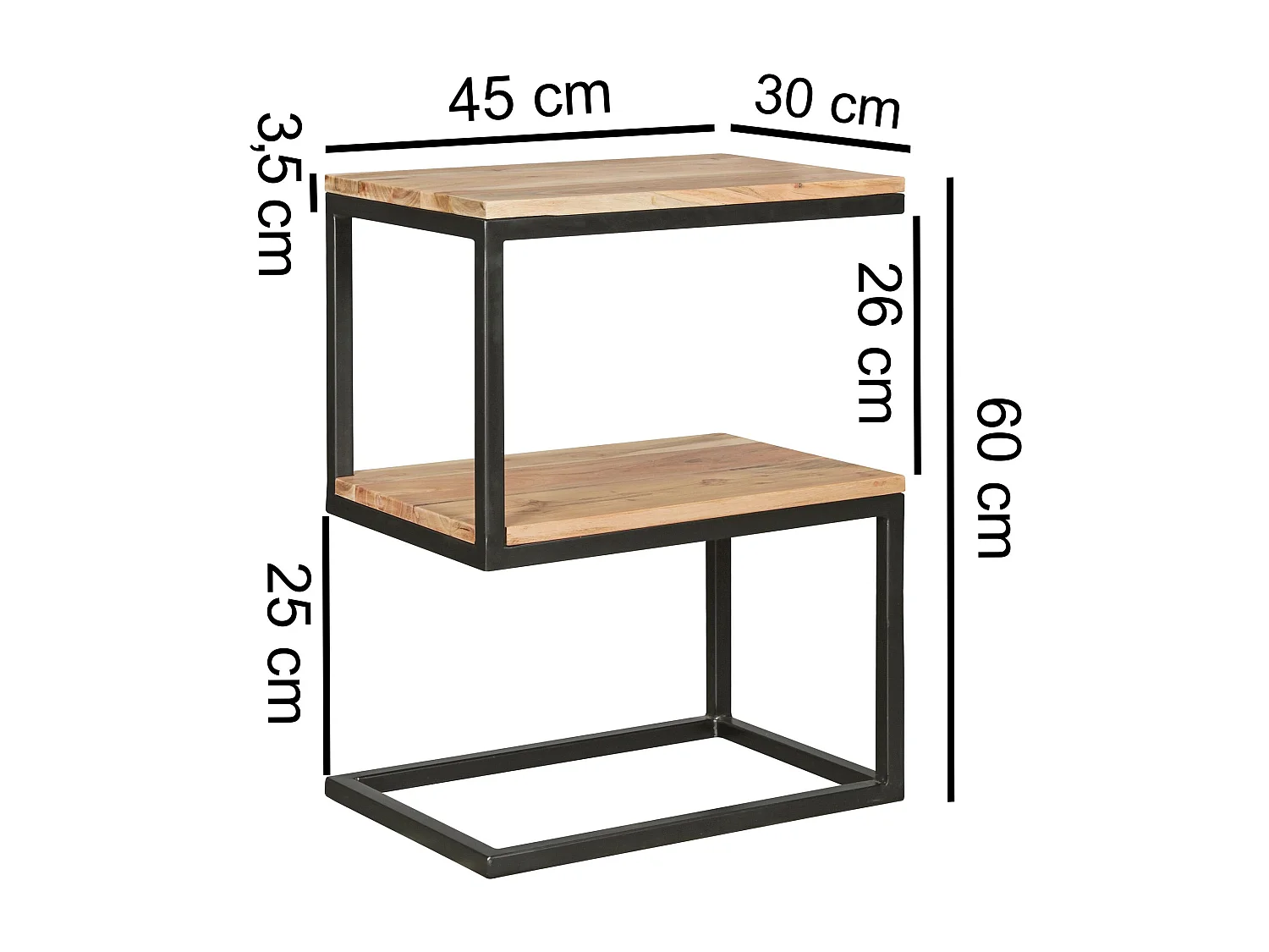 tafel AKOLA S-vorm massief hout acacia / metaal 45 x 60
