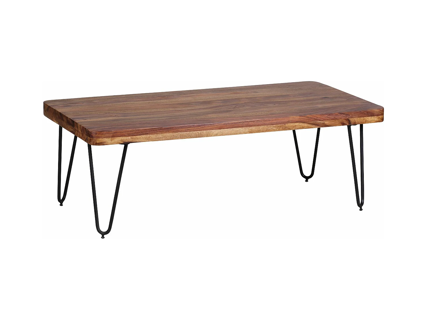 table basse BAGLI en bois massif Sheesham 115 cm de large table de salon design pieds en métal table d'appoint de style campagnard