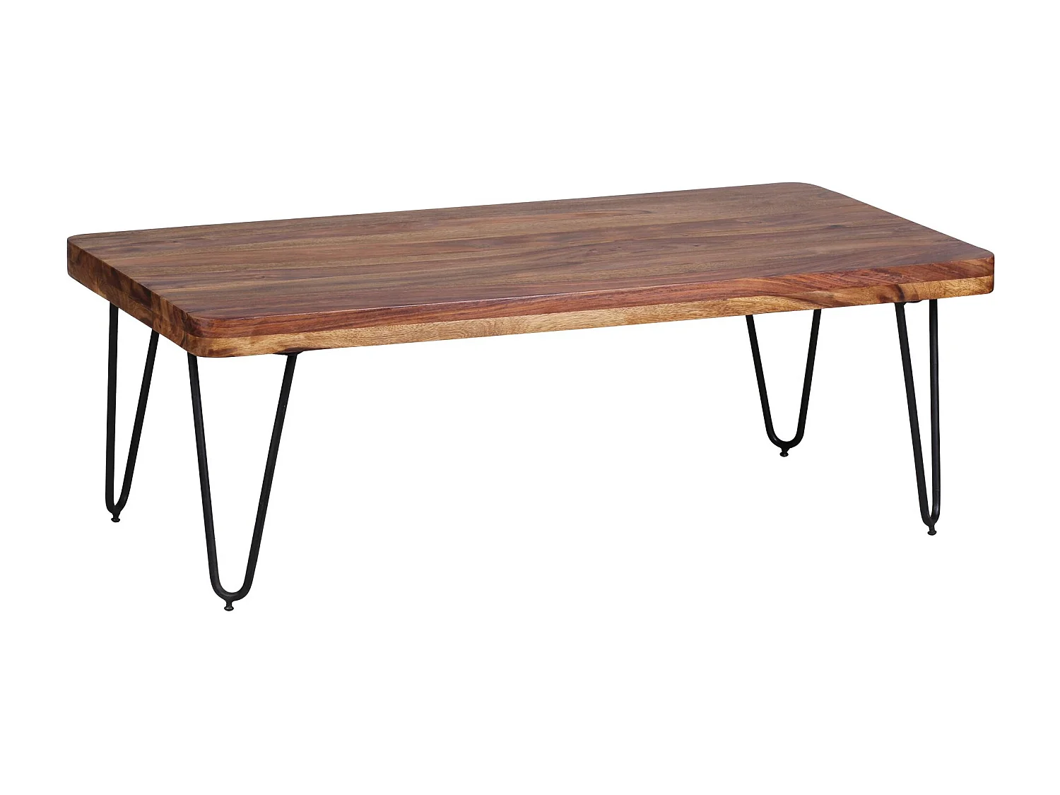 table basse BAGLI en bois massif Sheesham 115 cm de large table de salon design pieds en métal