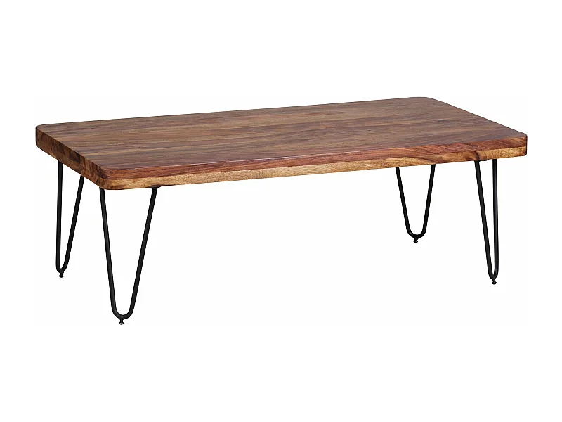 table basse BAGLI en bois massif Sheesham 115 cm de large table de salon design pieds en métal